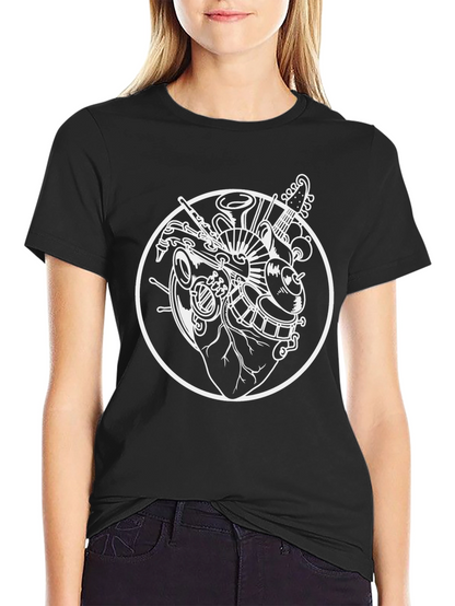 Camiseta Negra Diseño Corazón Musical