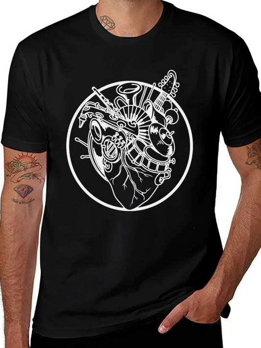 Camiseta Negra Diseño Corazón Musical