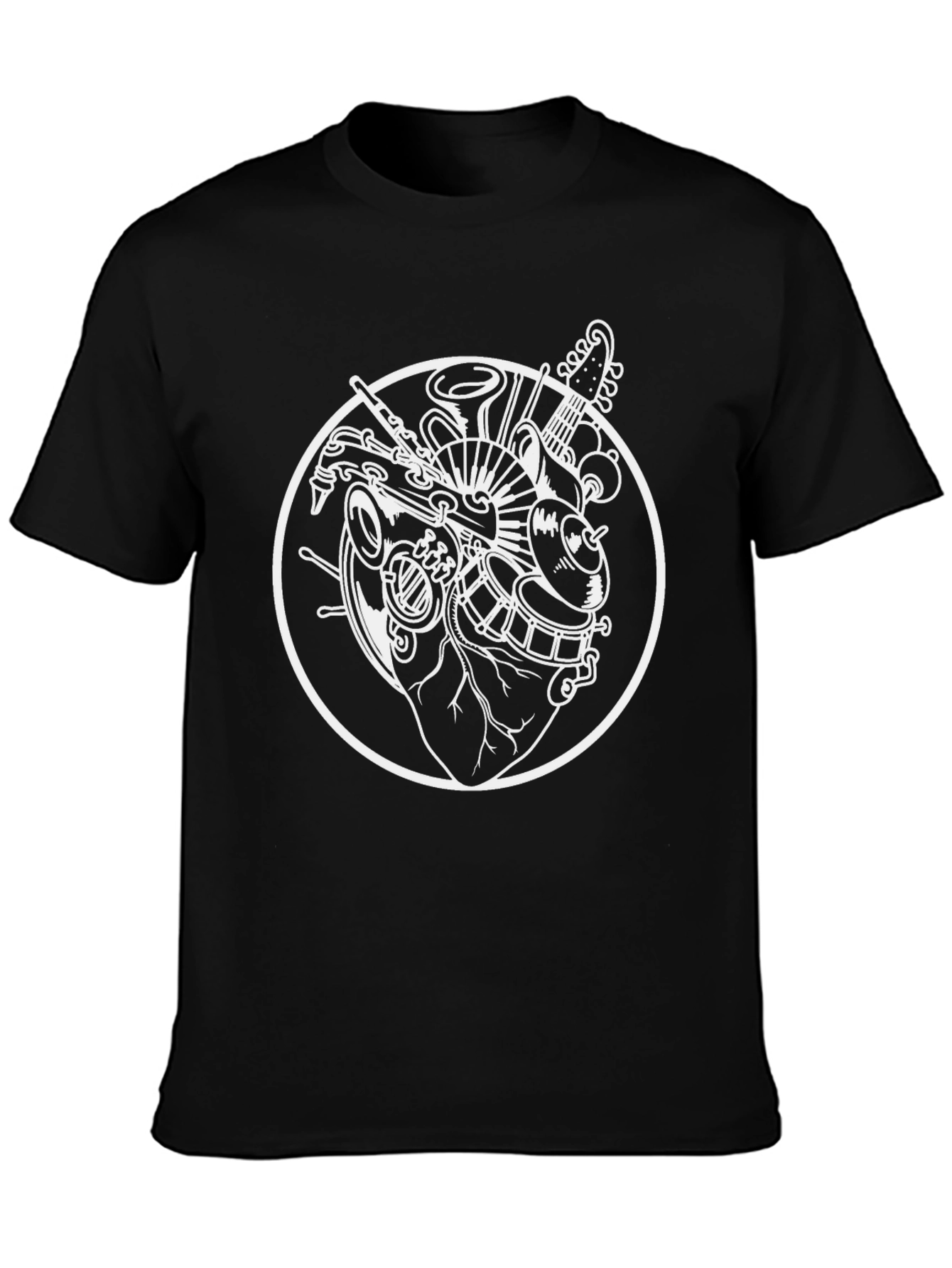 Camiseta Negra Diseño Corazón Musical