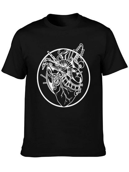 Camiseta Negra Diseño Corazón Musical