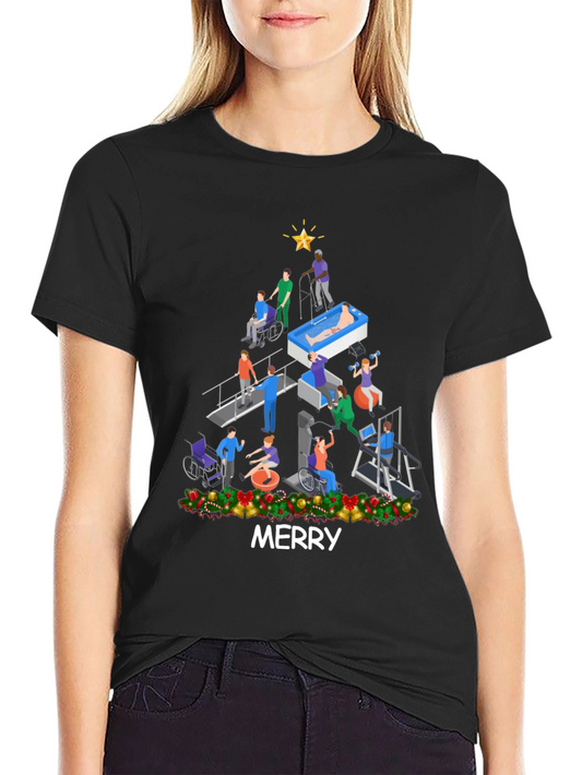 Camiseta Negra Navideña de Terapia Física Merry