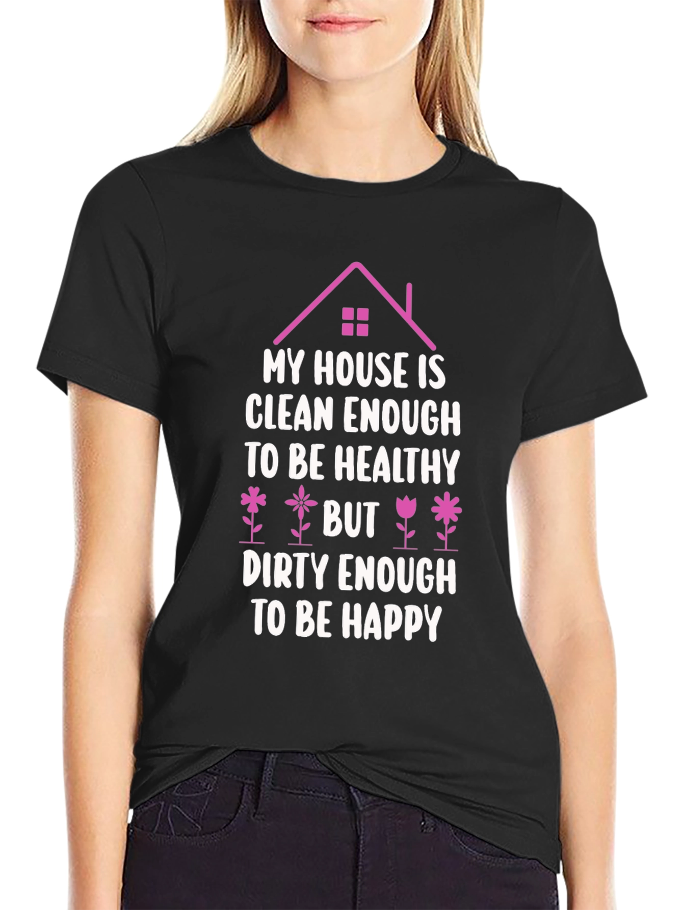 Camiseta Negra: Casa Limpia Vida Feliz
