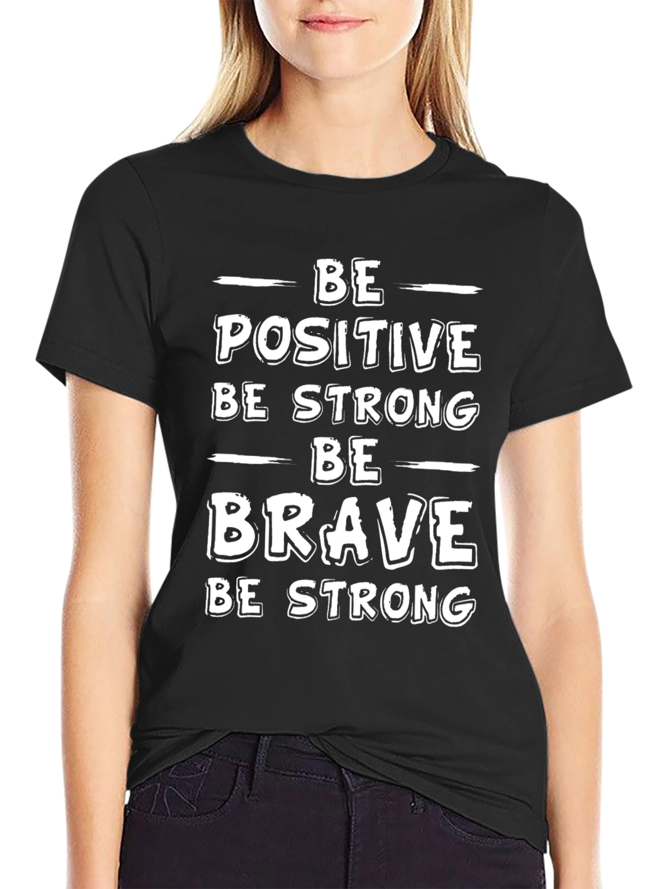 Camiseta Negra Motivacional - Sé Positivo Fuerte y Valiente