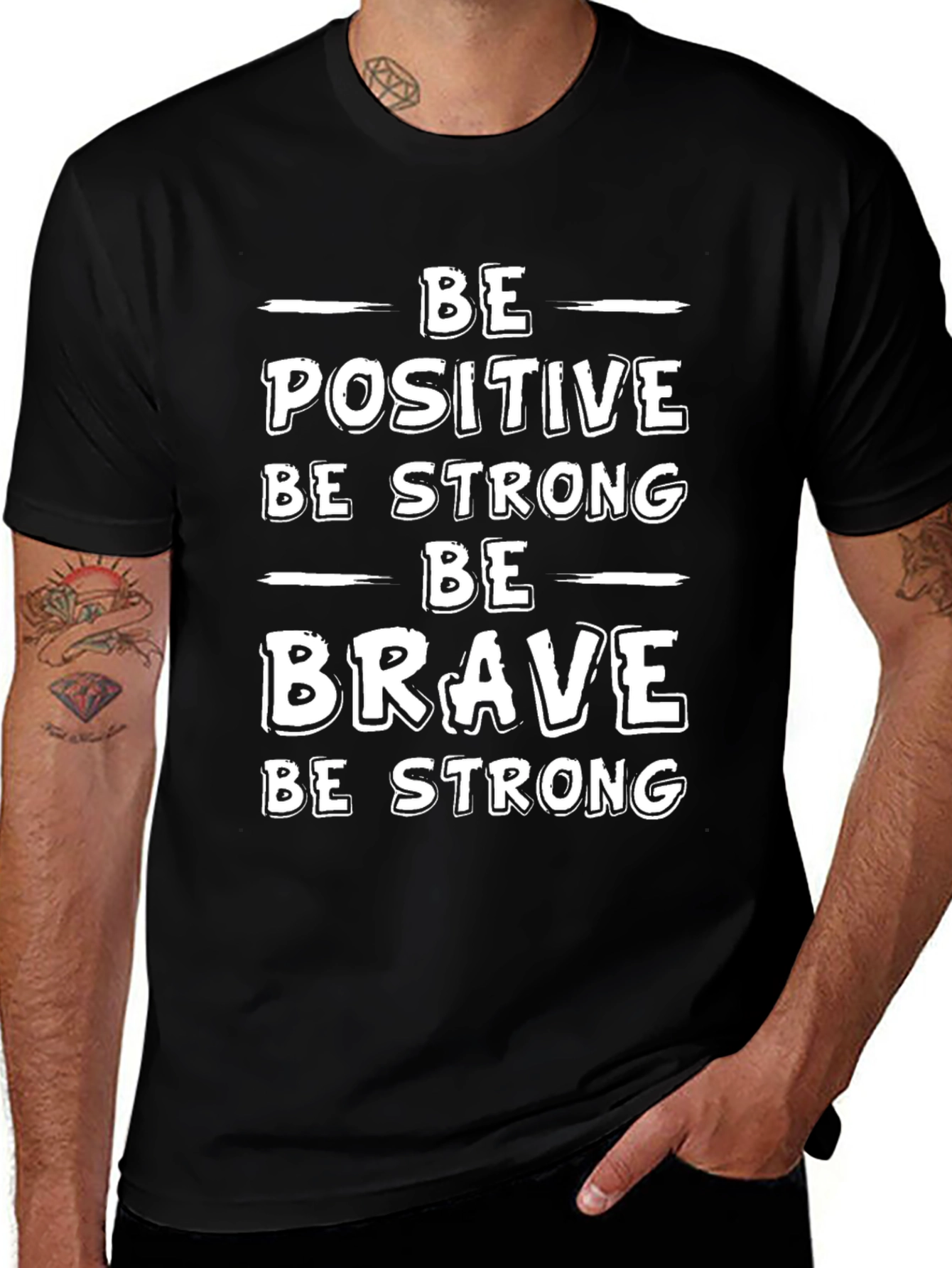 Camiseta Negra Motivacional - Sé Positivo Fuerte y Valiente