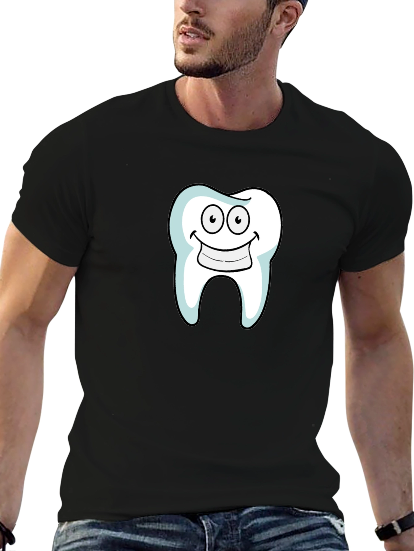 Camiseta Negra con Diseño de Diente Sonriente