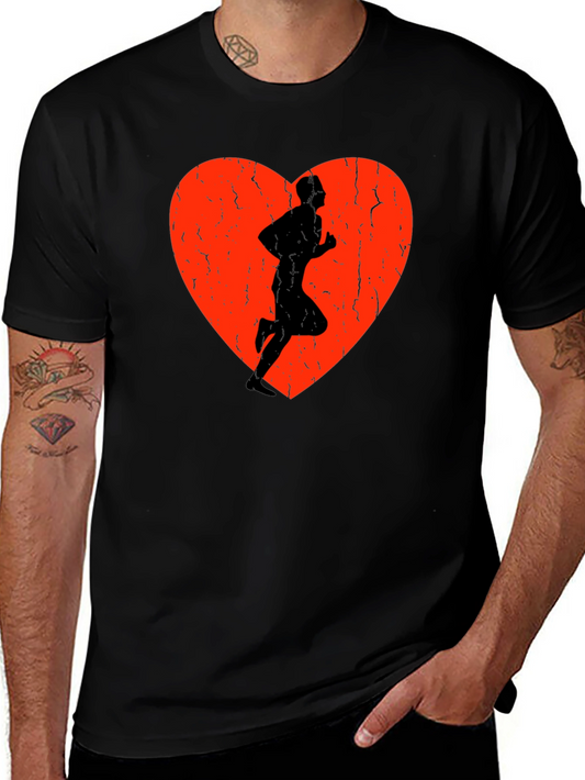 Camiseta Negra con Corazón Rojo y Silueta de Corredor