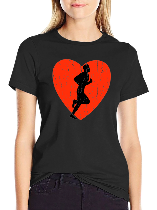 Camiseta Negra con Corazón Rojo y Silueta de Corredor