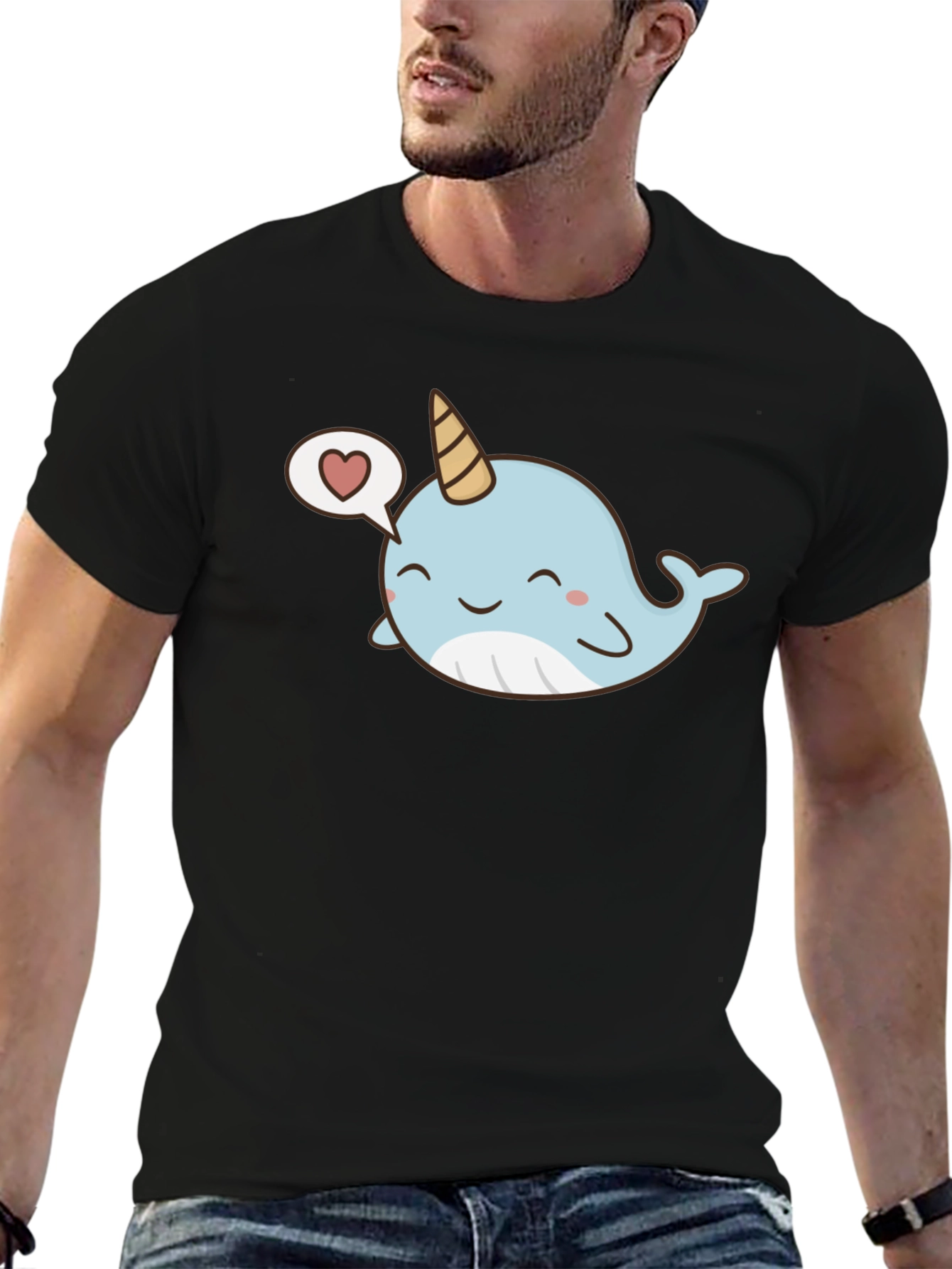Camiseta Negra con Narval Kawaii