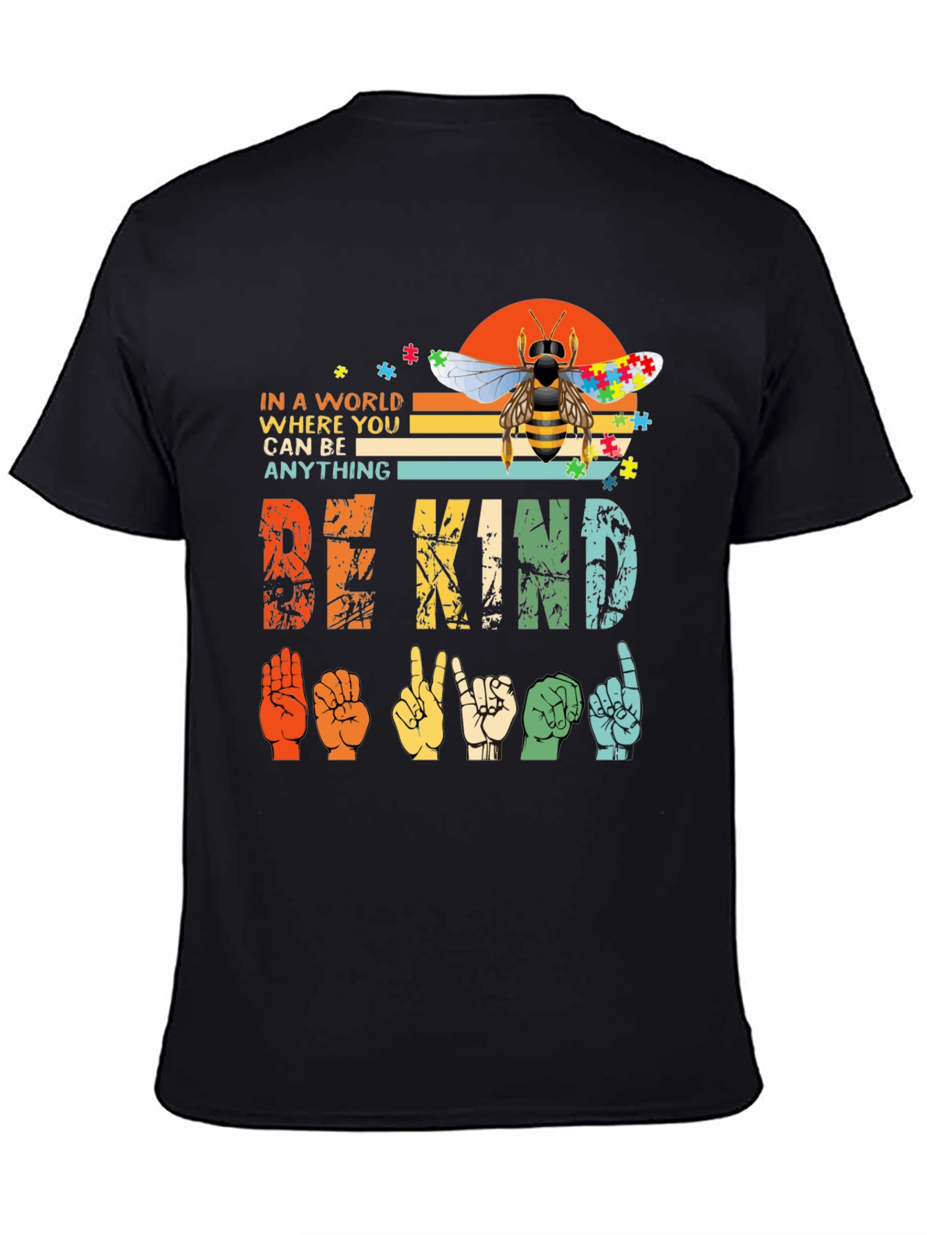 Camiseta Be Kind Lenguaje de Señas y Abeja Autismo