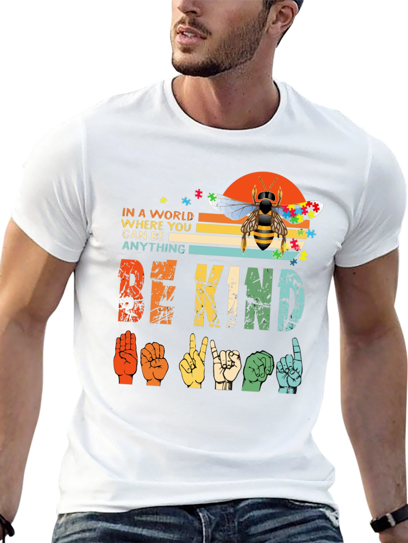 Camiseta Be Kind Lenguaje de Señas y Abeja Autismo
