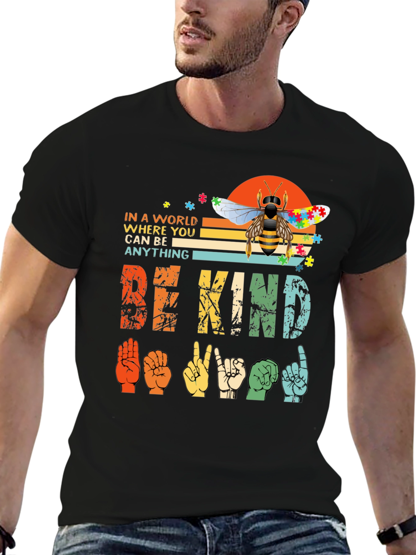 Camiseta Be Kind Lenguaje de Señas y Abeja Autismo
