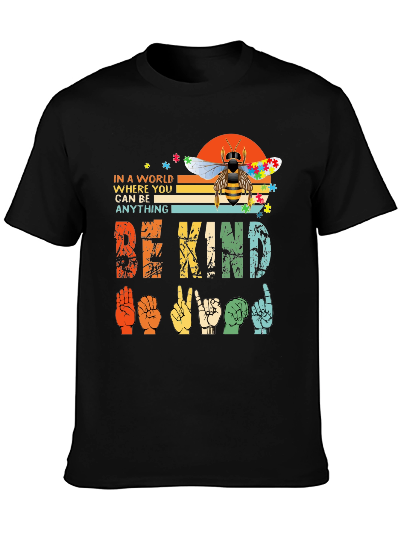 Camiseta Be Kind Lenguaje de Señas y Abeja Autismo