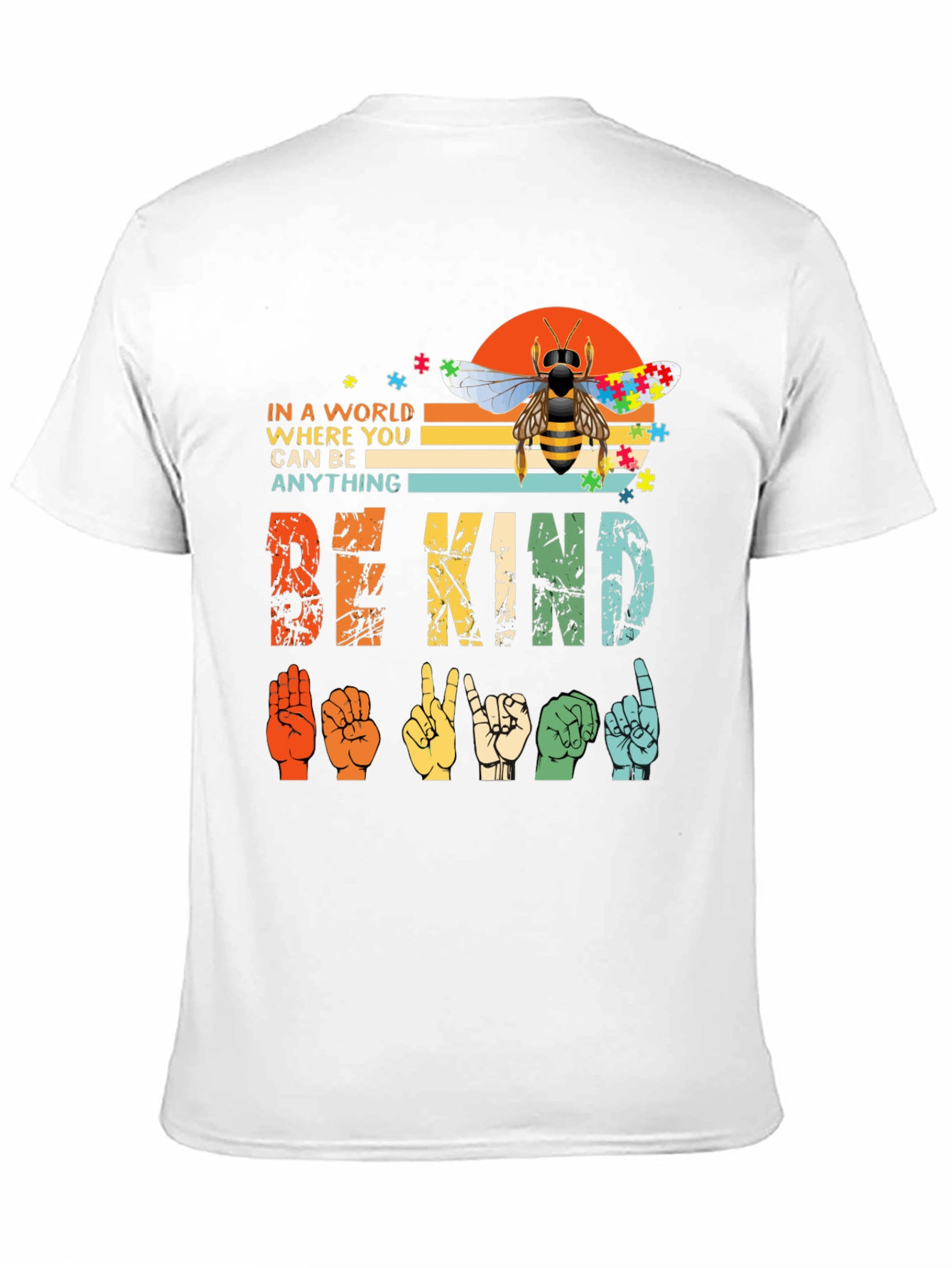 Camiseta Be Kind Lenguaje de Señas y Abeja Autismo