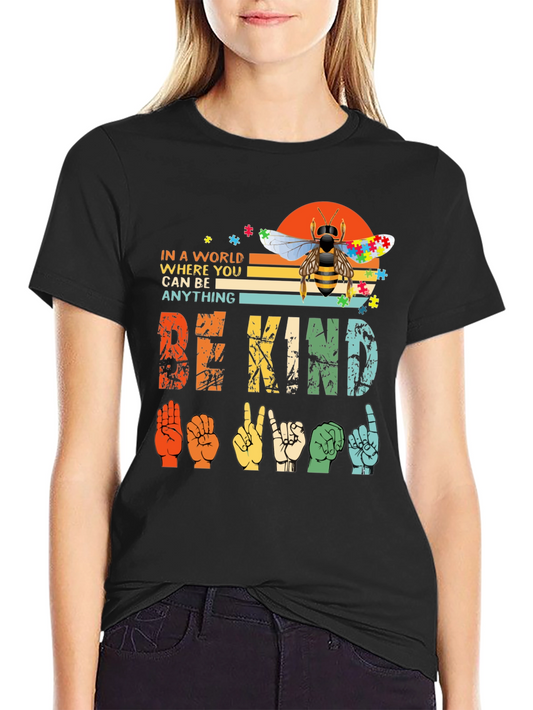 Camiseta Be Kind Lenguaje de Señas y Abeja Autismo