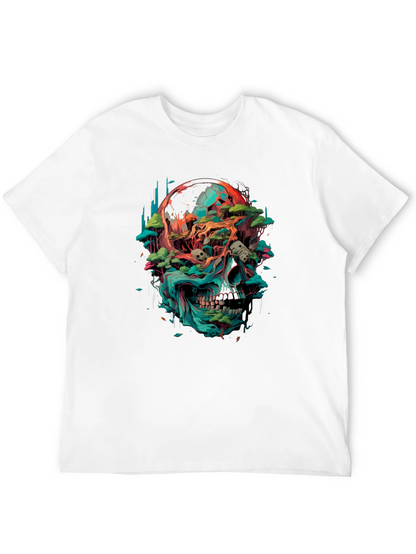 Camiseta Negra con Diseño de Cráneo y Naturaleza