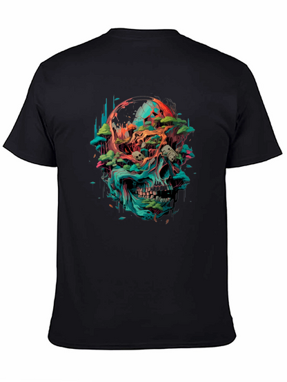 Camiseta Negra con Diseño de Cráneo y Naturaleza