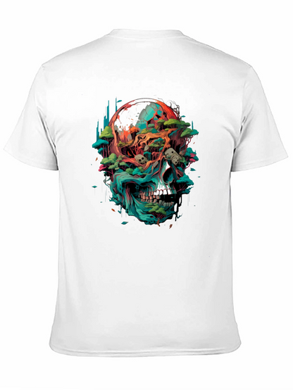 Camiseta Negra con Diseño de Cráneo y Naturaleza