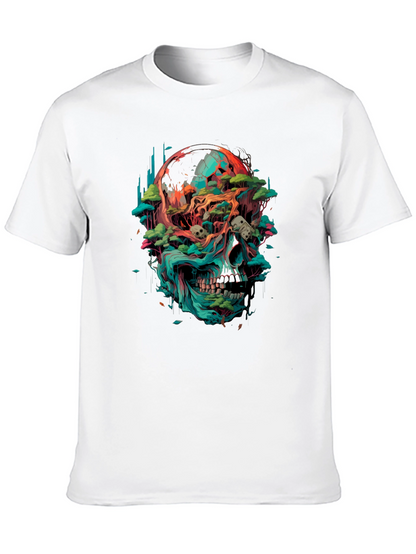 Camiseta Negra con Diseño de Cráneo y Naturaleza