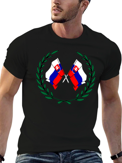 Camiseta Negra con Diseño de Banderas Eslovacas