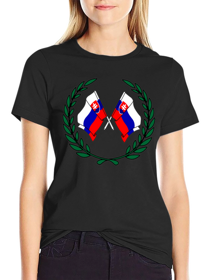 Camiseta Negra con Diseño de Banderas Eslovacas