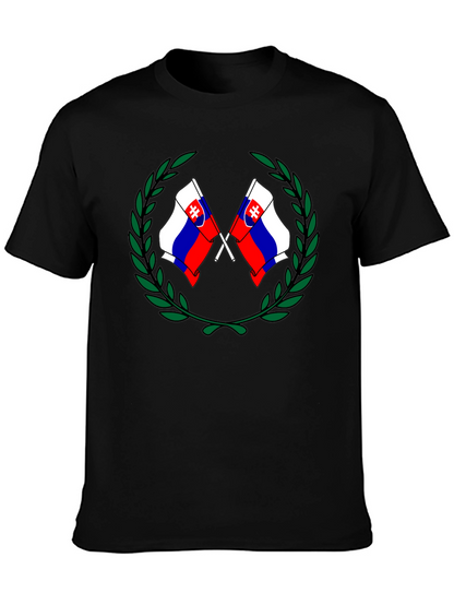 Camiseta Negra con Diseño de Banderas Eslovacas