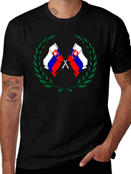 Camiseta Negra con Diseño de Banderas Eslovacas