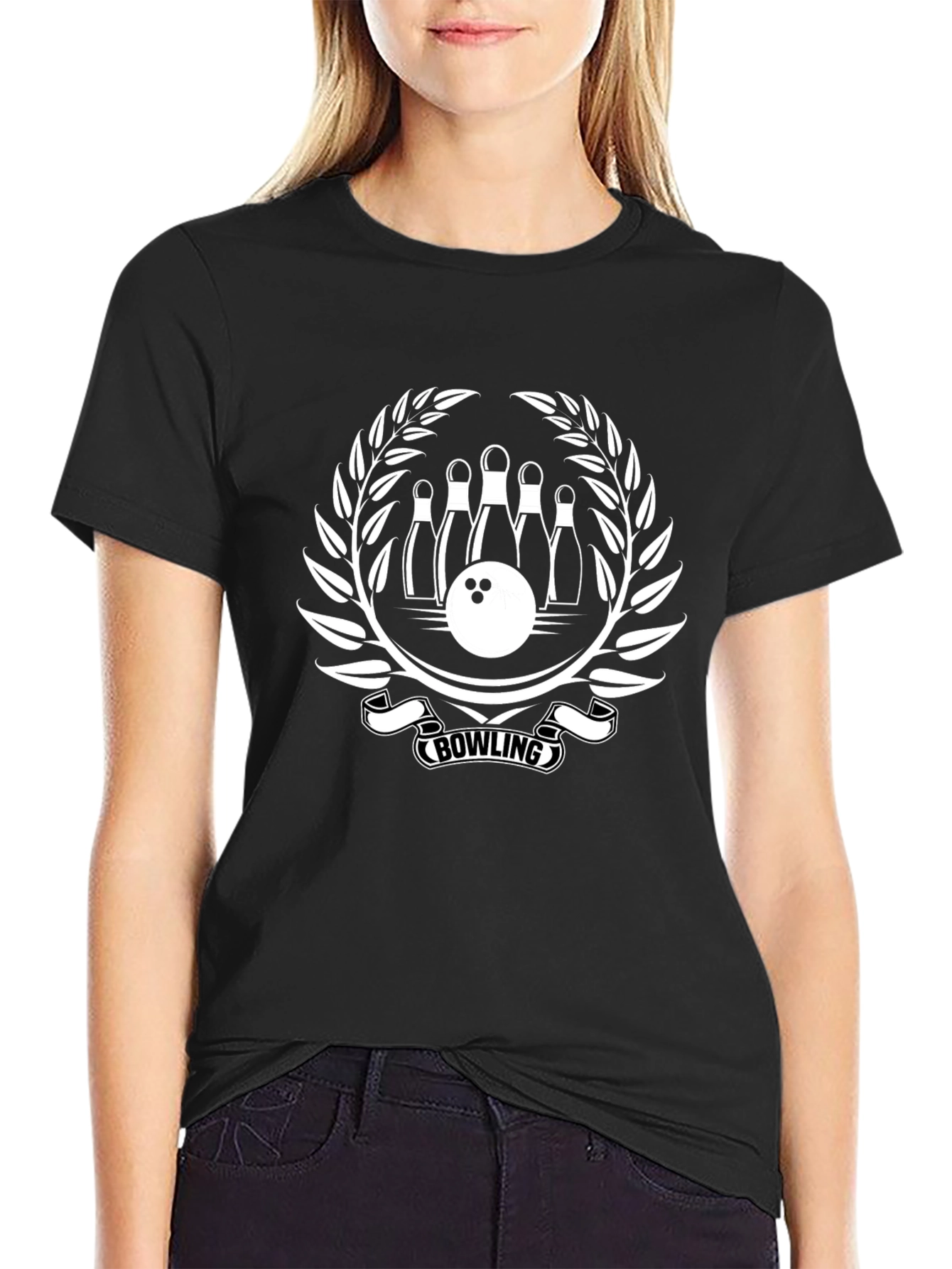 Camiseta Negra Bowling Diseño Corona