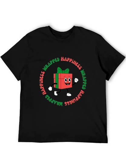 Camiseta Negra con Diseño Navideño Wrapped Happiness