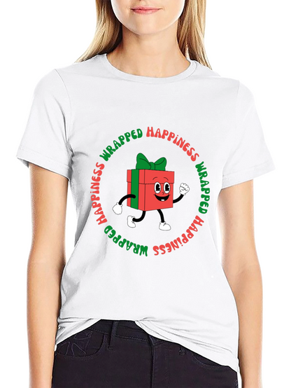 Camiseta Negra con Diseño Navideño Wrapped Happiness