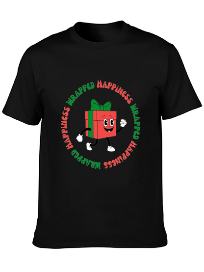 Camiseta Negra con Diseño Navideño Wrapped Happiness