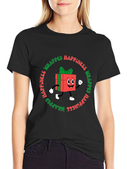Camiseta Negra con Diseño Navideño Wrapped Happiness