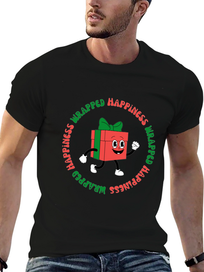 Camiseta Negra con Diseño Navideño Wrapped Happiness