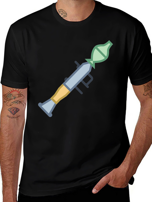 Camiseta Negra con Diseño Gráfico de Lanzacohetes