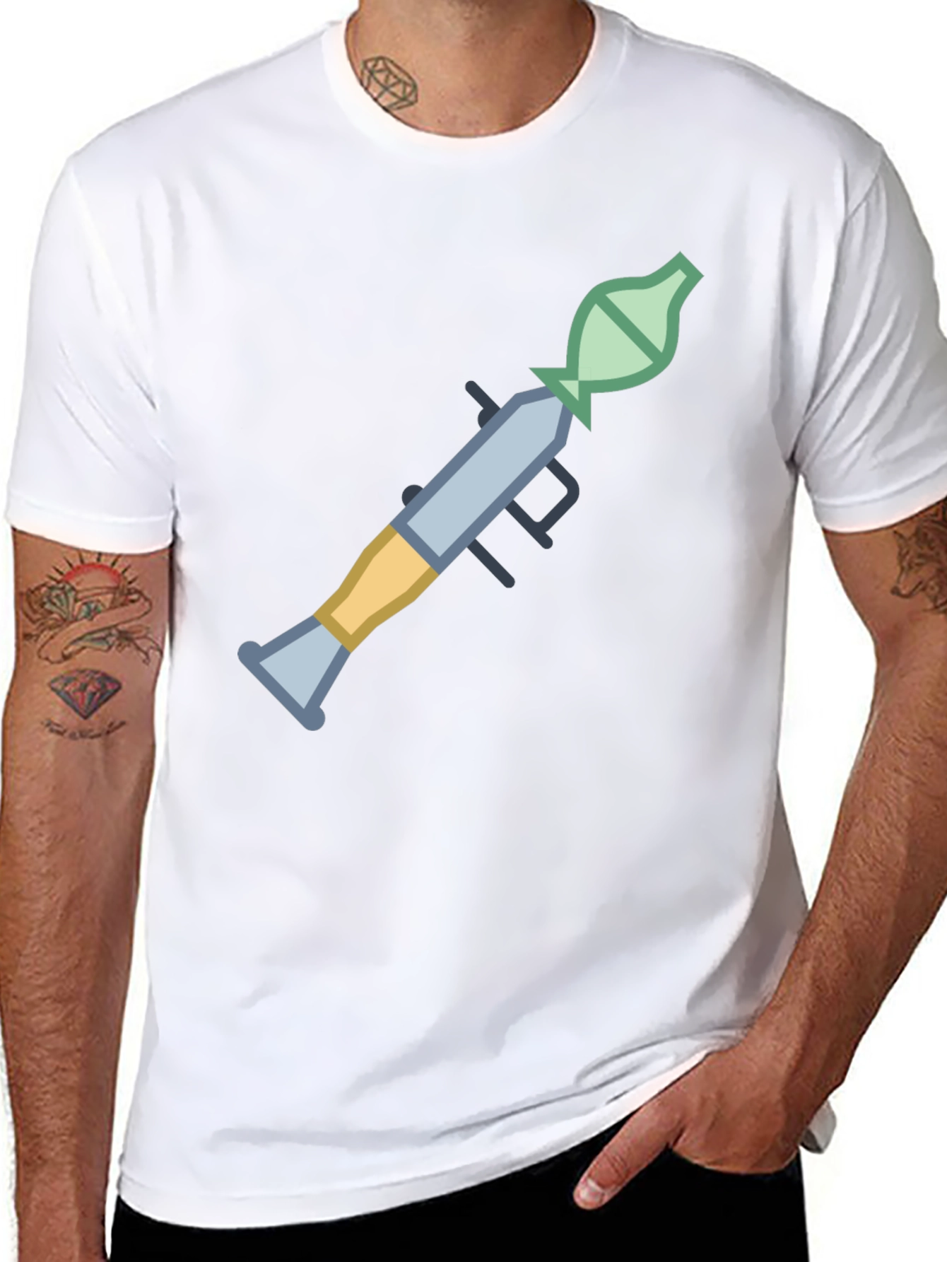 Camiseta Negra con Diseño Gráfico de Lanzacohetes