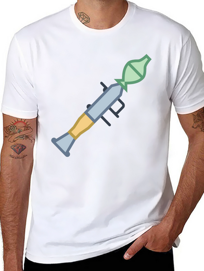 Camiseta Negra con Diseño Gráfico de Lanzacohetes