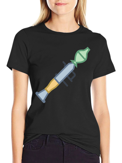 Camiseta Negra con Diseño Gráfico de Lanzacohetes
