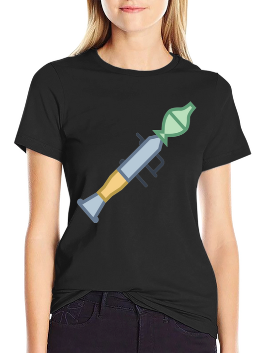 Camiseta Negra con Diseño Gráfico de Lanzacohetes