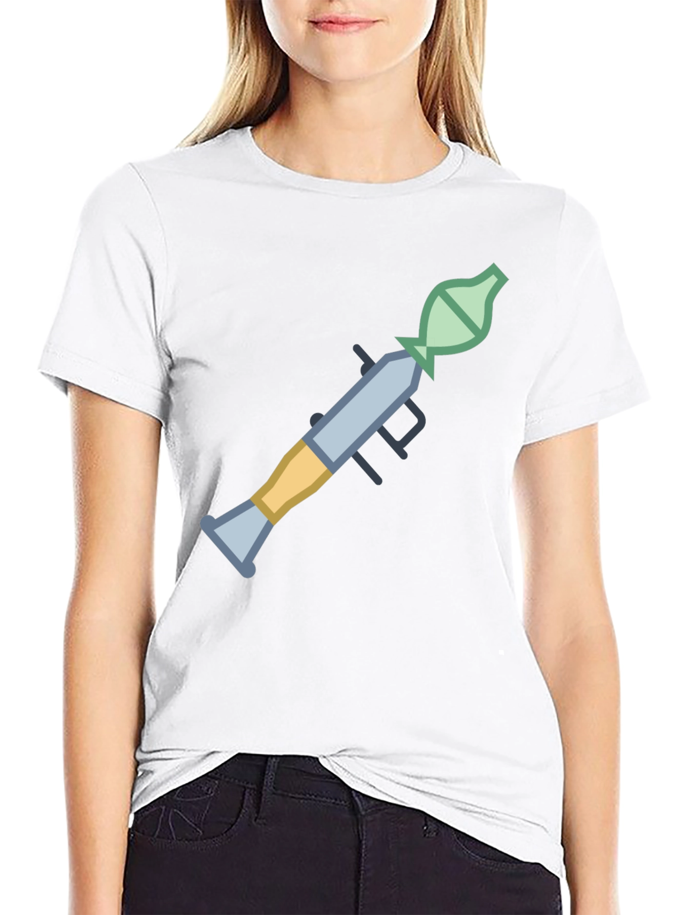 Camiseta Negra con Diseño Gráfico de Lanzacohetes
