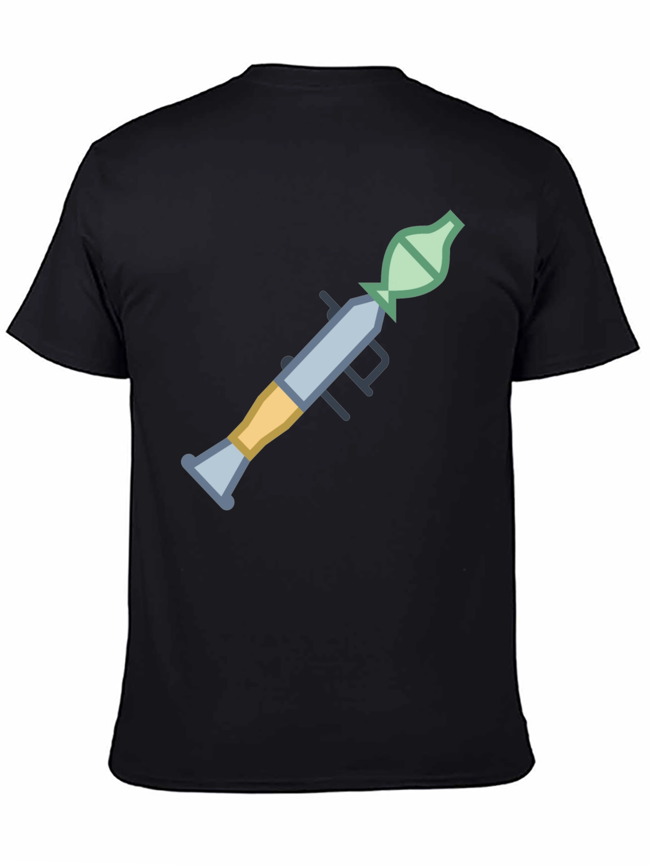 Camiseta Negra con Diseño Gráfico de Lanzacohetes