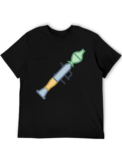 Camiseta Negra con Diseño Gráfico de Lanzacohetes