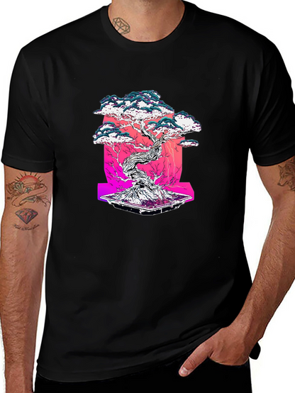 Camiseta Negra con Diseño Bonsái Estilizado