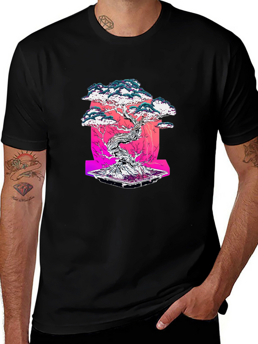 Camiseta Negra con Diseño Bonsái Estilizado