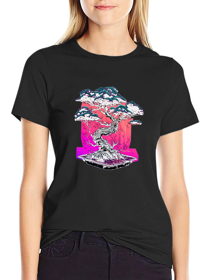 Camiseta Negra con Diseño Bonsái Estilizado