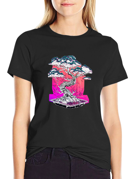 Camiseta Negra con Diseño Bonsái Estilizado