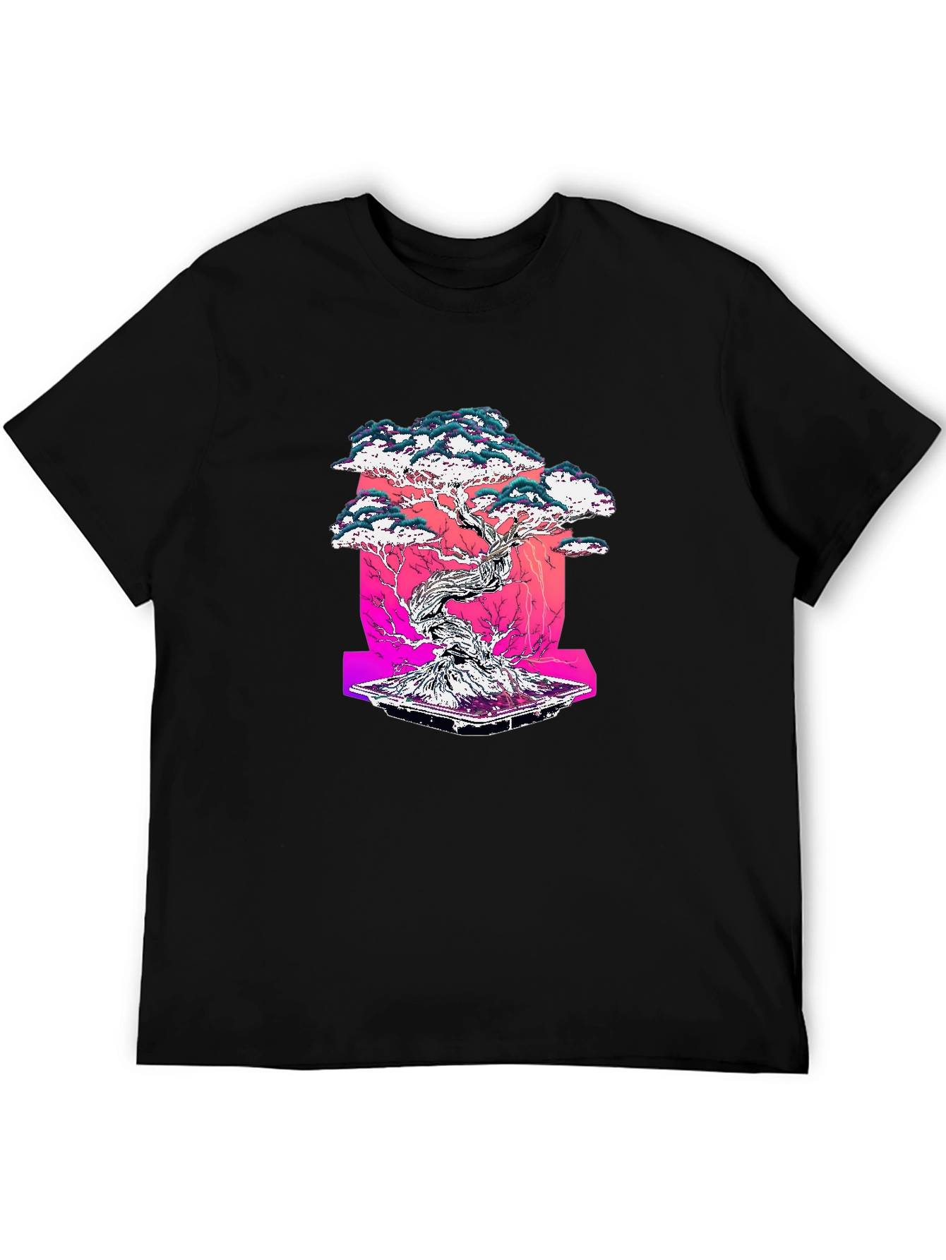 Camiseta Negra con Diseño Bonsái Estilizado