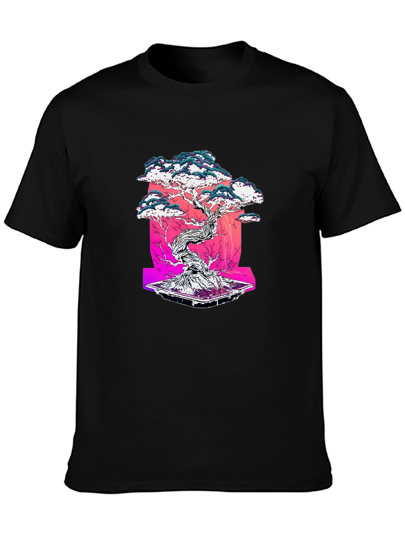 Camiseta Negra con Diseño Bonsái Estilizado
