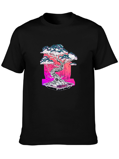 Camiseta Negra con Diseño Bonsái Estilizado