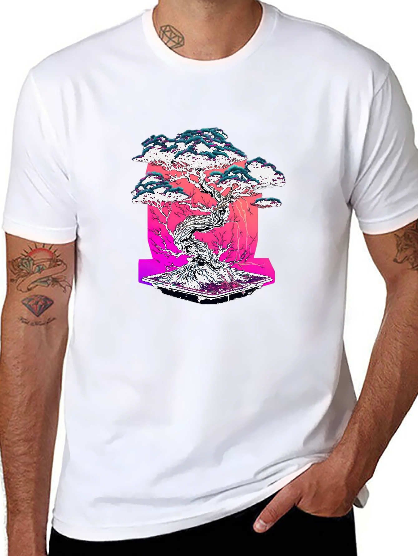 Camiseta Negra con Diseño Bonsái Estilizado