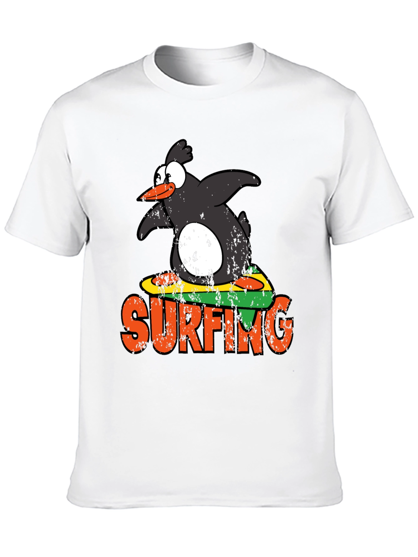 Camiseta Negra Pingüino Surfista Divertida