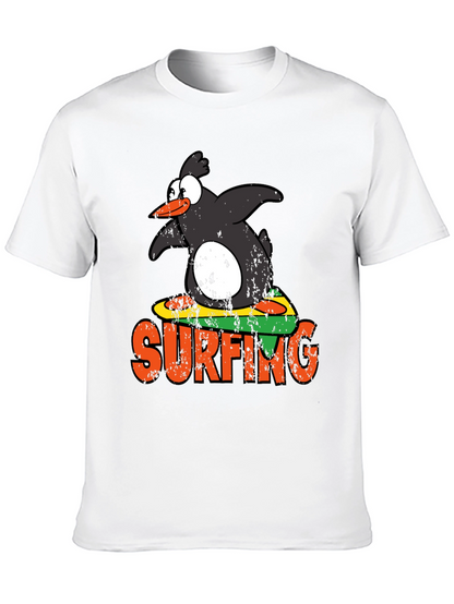 Camiseta Negra Pingüino Surfista Divertida